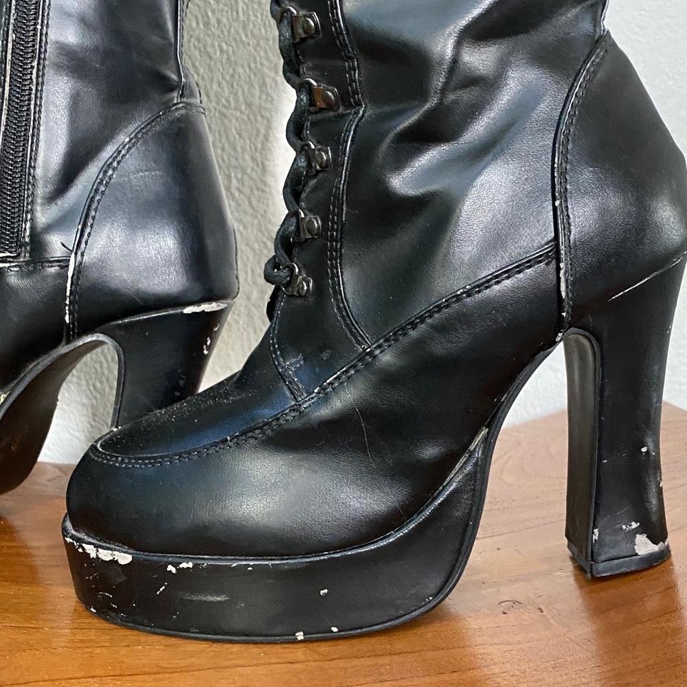 T.U.K Black Lace-Up High Platform Boots - Picture 11 of 16
